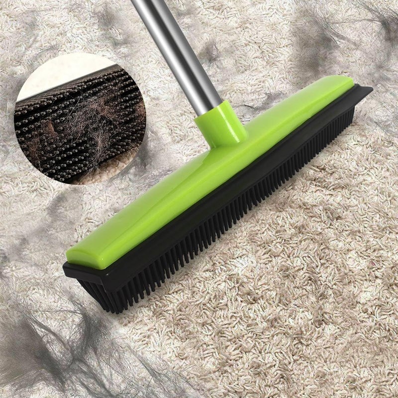 MEIBEI Pet Hair Removal Broom with Squeegee -53", Long Handle Soft Bristle Rubber Broom, Ideal for Remove Fur from Carpets, Rugs, Hardwood and Linoleum - Image 3